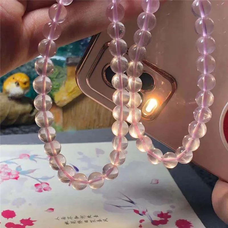 Natural star Pink Rose Quartz Bracelet Jewelry For Women Lady Crystal Three Laps Round Beads Lucky Love Gift