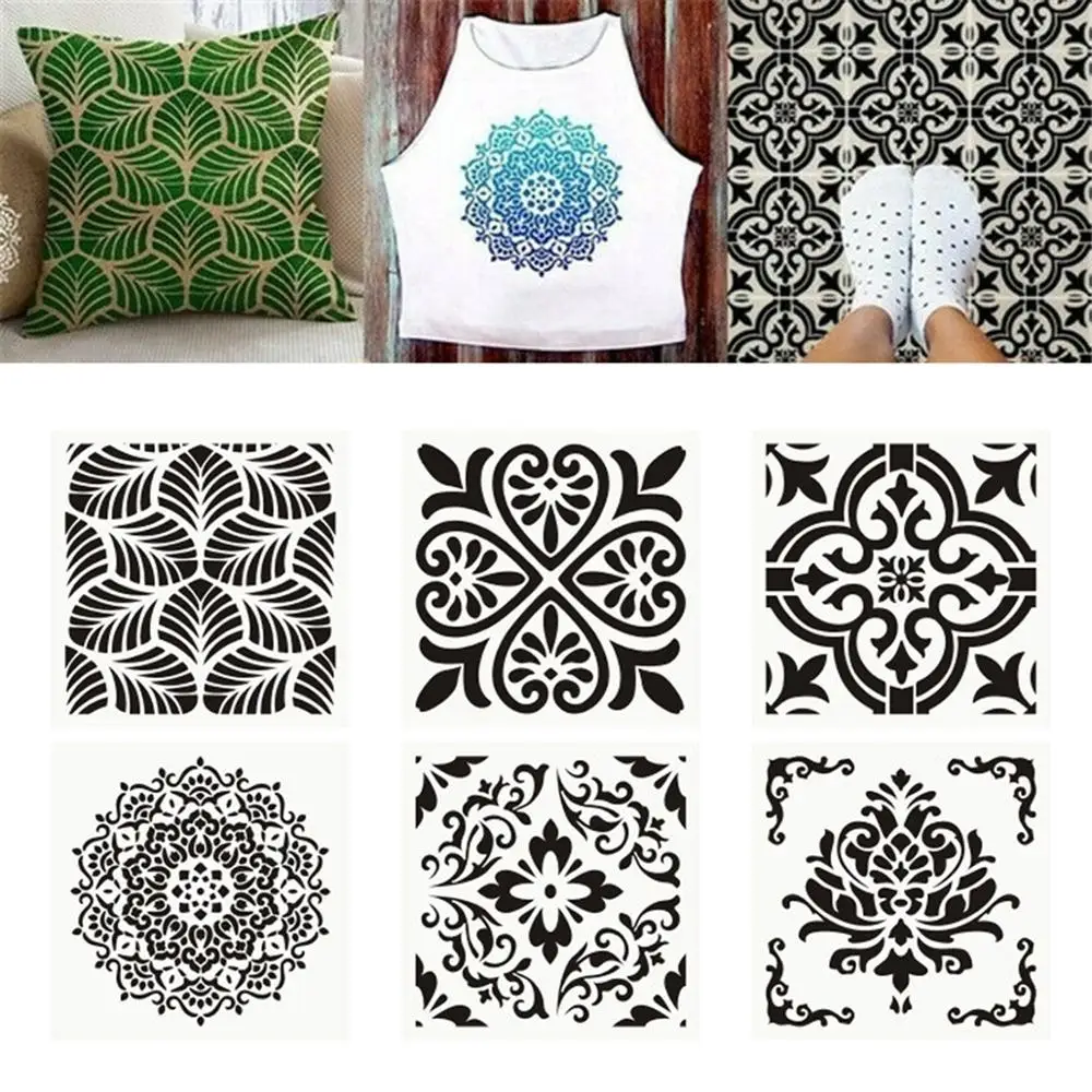 

6Pcs/Set Mandala Wall Drawing Stencil Set Wall Tile DIY Hollow out Making Furniture Painting Card 15*15CM