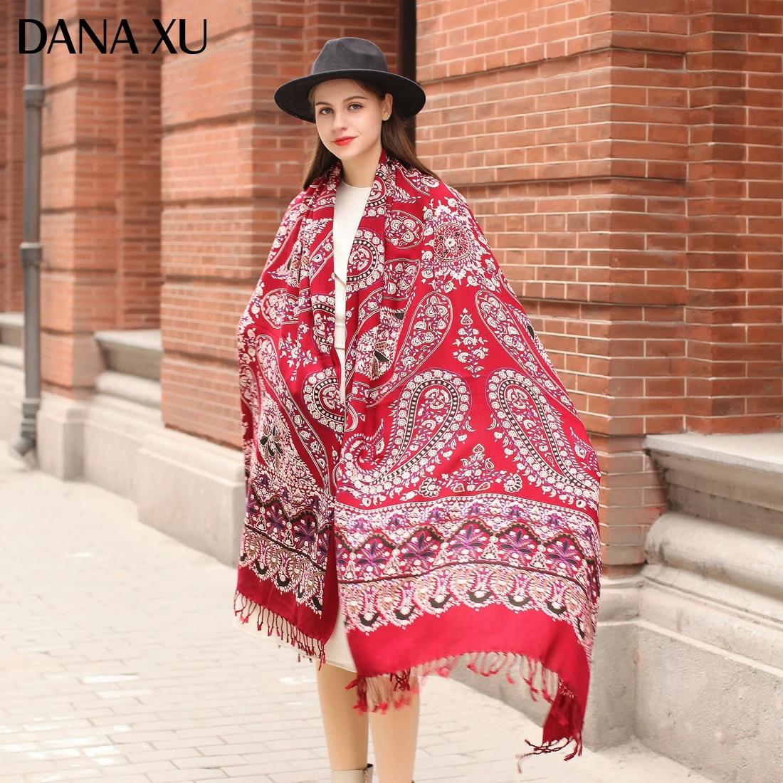 

DANA XU Bufanda Mujer Wool Poncho Head Women Lady Warm Shawl Stoles Bandana Scarf Hijab Luxury Brand Pashmina Winter 2021