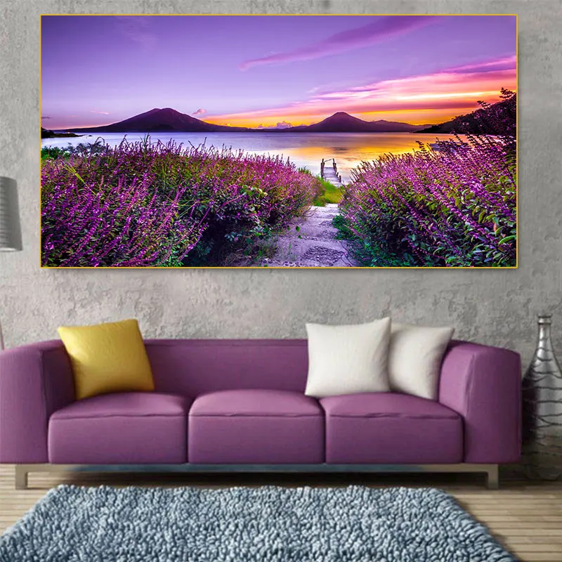 

Modern Landscape Pictures Lavender Posters and Prints Purple Flower Canvas Painting for Living Room Home Decor Wall Art Cuadros