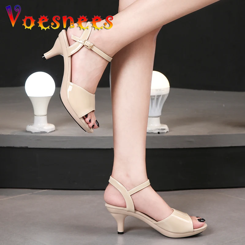 Voesnees Sandals Women Shoes Size 43 Thin Heels Summer Naked Color Peep Toe High Heels Sexy Nightclub Party Slides Heels Shoes