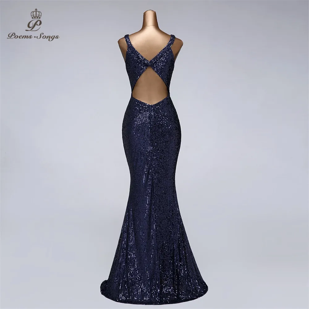 Real video Sexy back style Sequin evening dresses vestido de festa prom gowns vestidos elegante party night dress robe de soiree