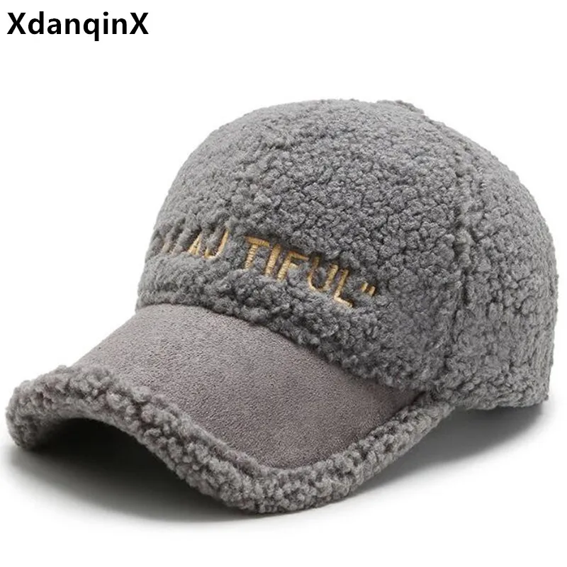 

XdanqinX Winter Women's Cute Plush Hat Baseball Caps For Women Adjustable Size Girl Fluff Lamb Wool Cap Trendy Teddy Velvet Hats