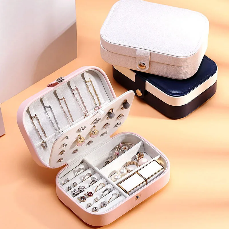 Travel Jewelry Box for Women Small Size Doubel Layer Jewelry Organizer Storage Case for Necklace Earring Rings Bracelets