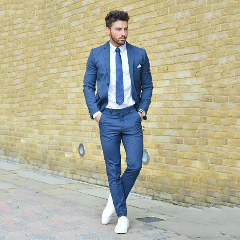 

Casual Blue Jacket Suits Men 2019 Latest Design Business Blazer trajes hombre Man Outfits Costume Homme Slim Fit Terno Masculino