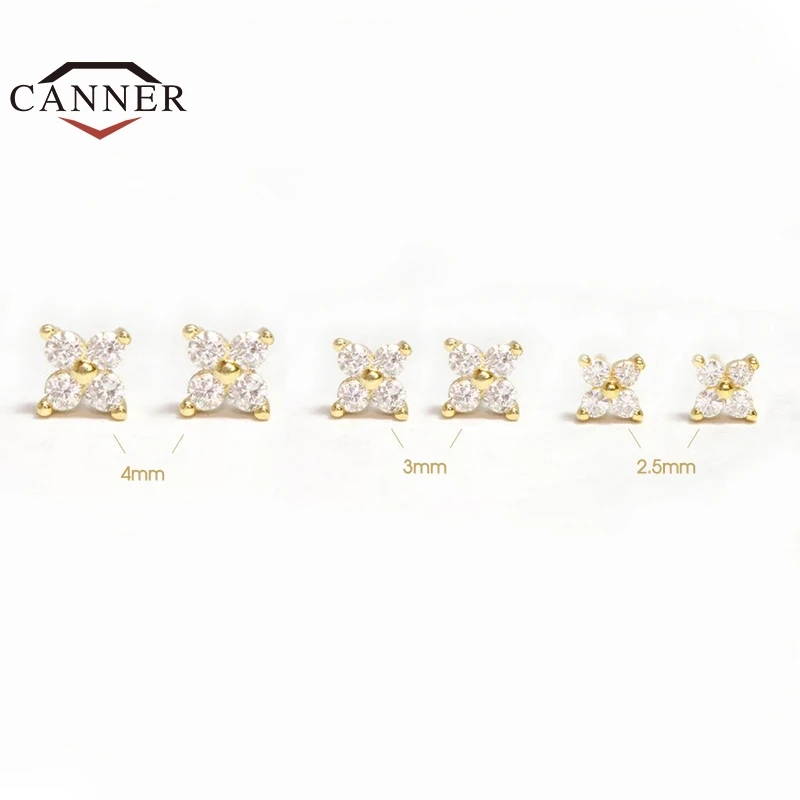 CANNER – Boucles d'oreilles en argent sterling 925, mini clous en cristal zircon en forme de fleur, piercing, bijoux à la mode