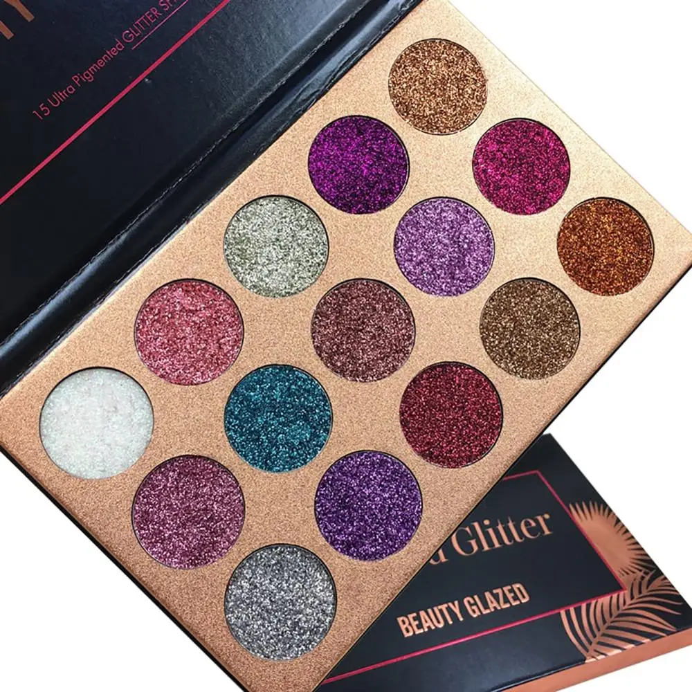 BEAUTY GLAZED-paleta de sombras de ojos, 15 colores, brillo prensado, maquillaje, diamante, imán cosmético, brillo, Club, fiesta, Maquiagem