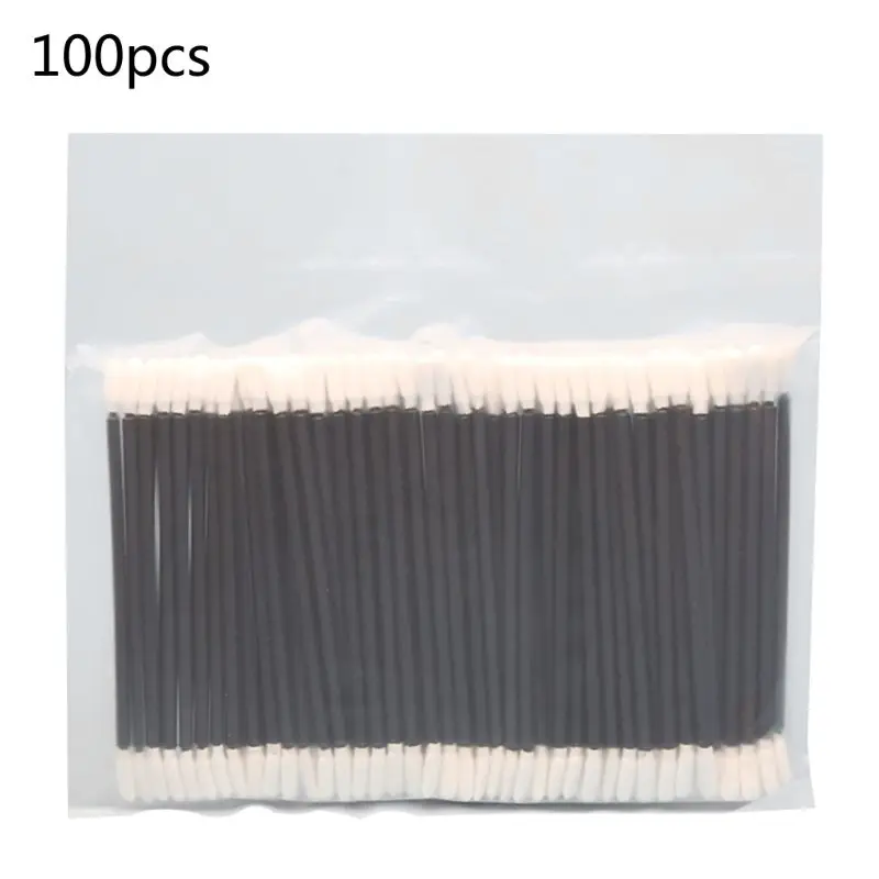 100Pcs Double-Headed Polyester Cloth Tips Cleaning Swabs Black Plastic Handle Dust-Free Sticks for Print head Camera Lens Clean