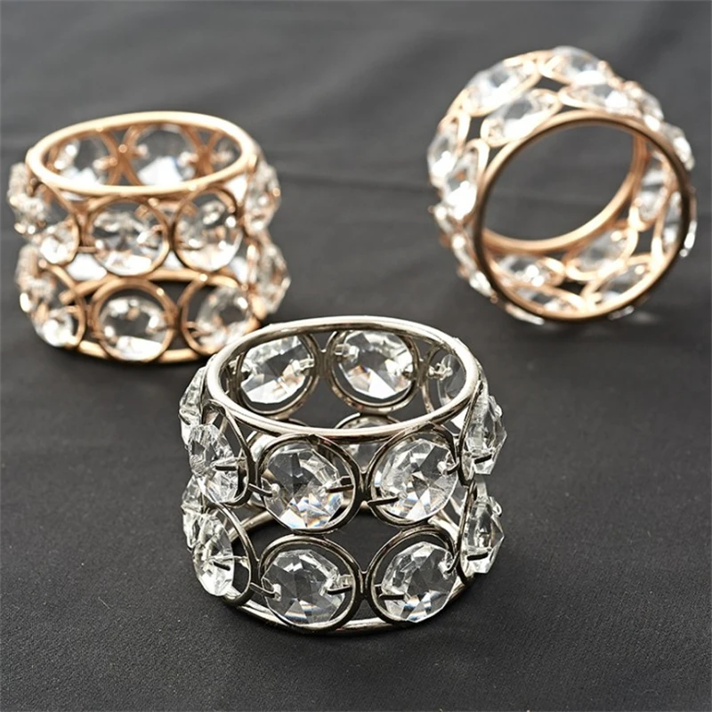 2023 European Style Napkin Ring Crystal Cloth Napkin Buckle Hollow Pattern Gold Silver Napkin Ring Wedding Decoration