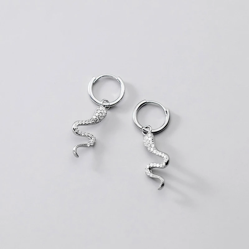 MIQIAO 2021 New 925 Sterling Silver Snake Earrings Buckle For Women Punk Zircon Female Fashion Jewelry Unusual Pretty Gift