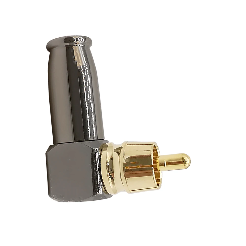 2Pcs Right Angle 90 Degree Gold-plated RCA Male Plug Connector Audio Video Speaker L-Shaped Adapter Welding Type