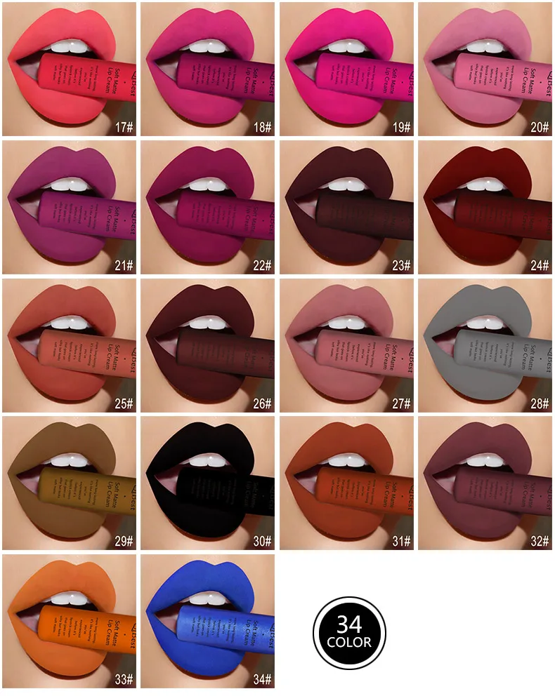 New 34 colors Lip Gloss Long Lasting Red Lips Matte Lipstick Liquid Lip Tint Cosmetic Nude Velvet Lipstick Matte Lip Makeup