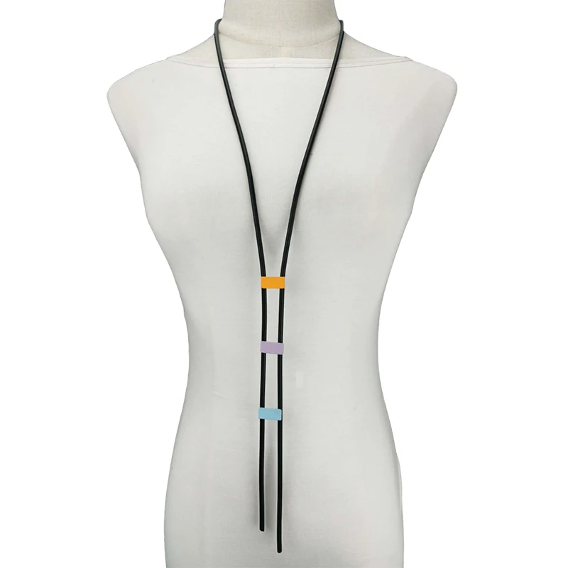 UKEBAY New Long Necklace Simple Chains Rubber Jewelry Wood Jewelry Women Statement Necklaces Rubber Meterial Black Necklace Gift