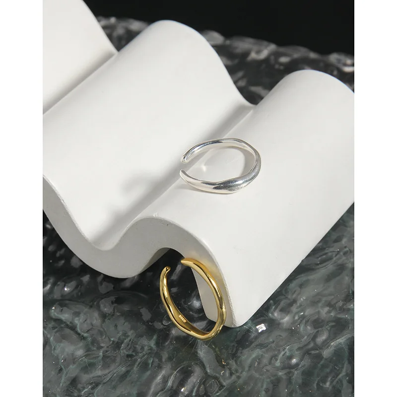 F.I.N.S Korean INS Design Geometric Irregular S925 Sterling Silver Ring Glossy Line Finger Rings Stacked Fine Mid Finger Jewelry