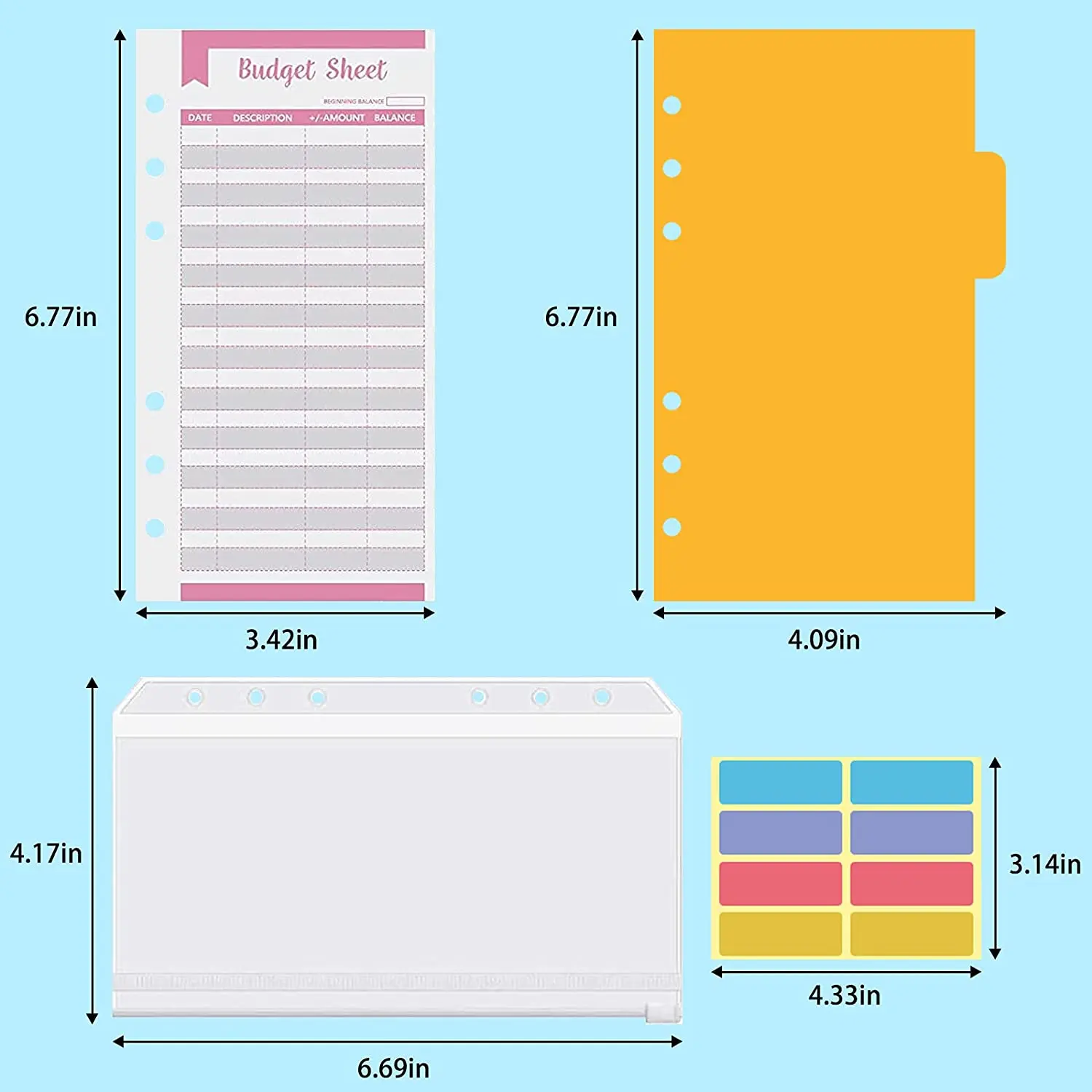 Expense Tracker Budget Sheets 60 Pcs with A6 6pc Binder Pocket 5pc Dividers 2pc Sticker Labels, Money Saving Organizer Budgeting