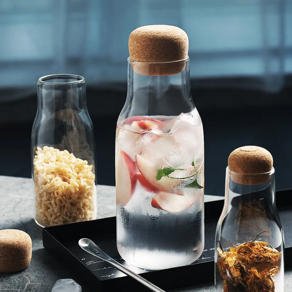 Cork Lid Sealed Jar Juice Water Milk Glass Bottle Kitchen Storage Container Jars for Tea Coffee Beans Spice Sugar Cereal