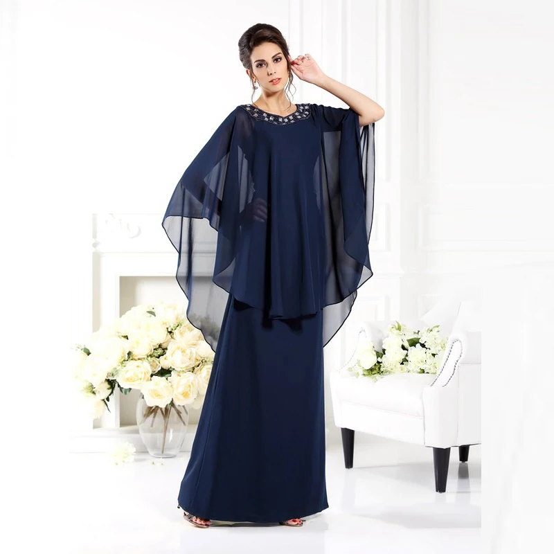 2021 abiti da madre della sposa con scollo gioiello in rilievo blu Navy unici con abiti da festa di nozze del capo lunghezza del pavimento in vendita