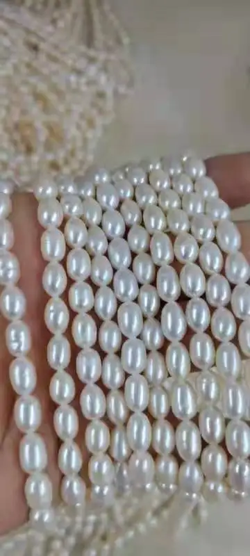 38 cm DIY pearl beads,100% nature freshwater pearl material with oval shape,rice pearl diameter 6-7 and 7-8 mm A+ grade