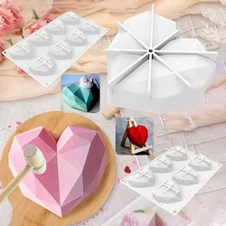 Molde de silicona con forma de corazón de amor de diamante 3D, herramienta para hornear galletas de Chocolate, muffins, Mousse de esponja, postre, decoración de pasteles, 1/6/8 cavidades