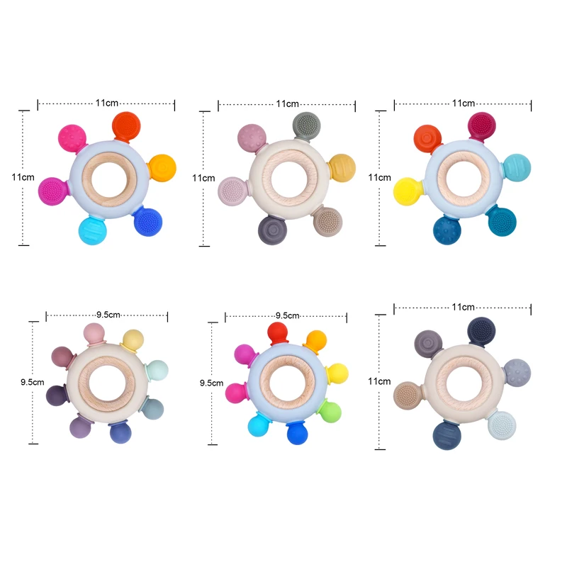 Neue Farbe Silikon Zahnen Infant Kauen Neugeborenen Zubehör Baby Gesunde Molaren Beißring Spielzeug BPA Frei Holz Ring Pflege Geschenk