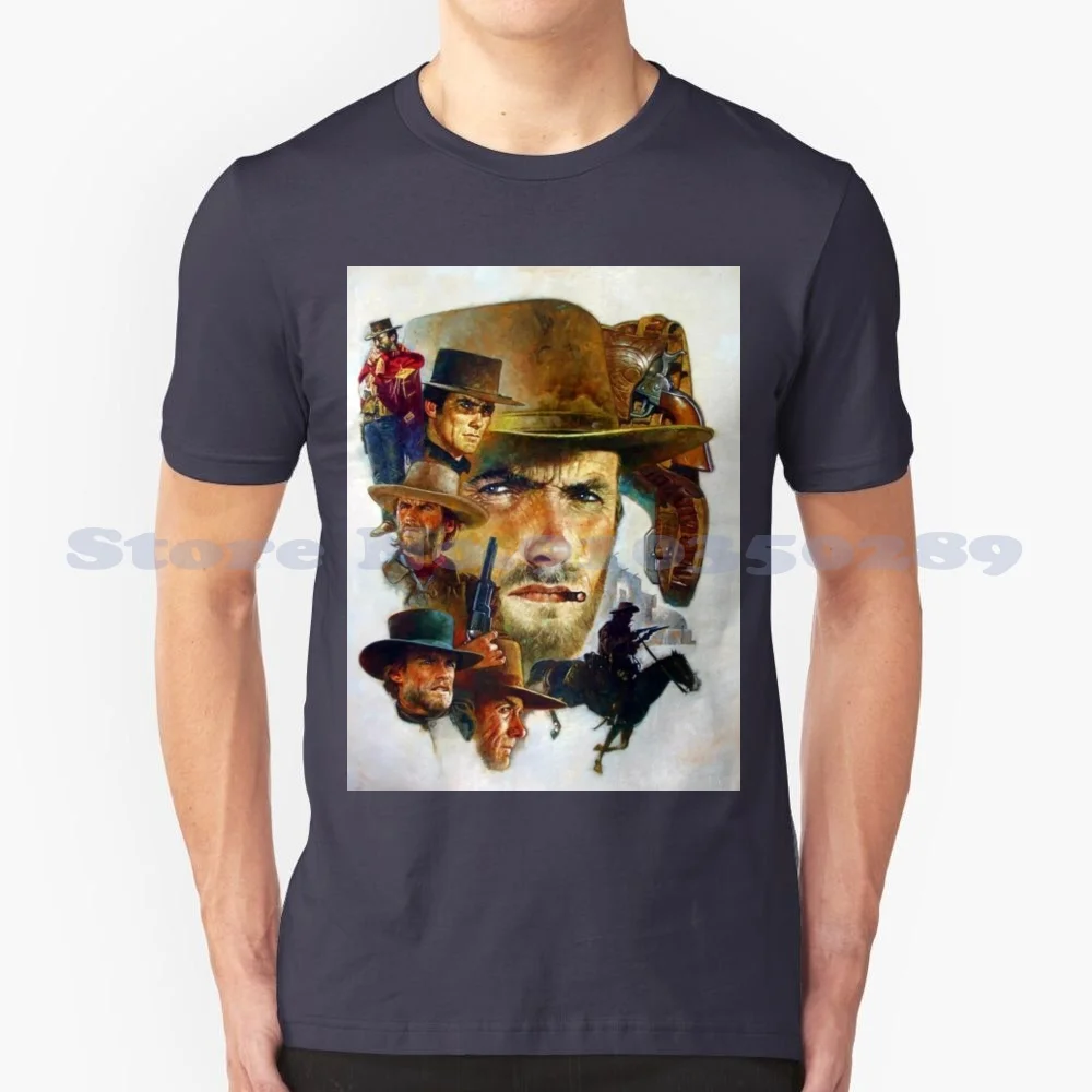 Clint Eastwood Fanart Wall Art Painting Cowboy Flicks Classic Films Retro Vintage 100% Cotton T-Shirt Clint Eastwood Movies The