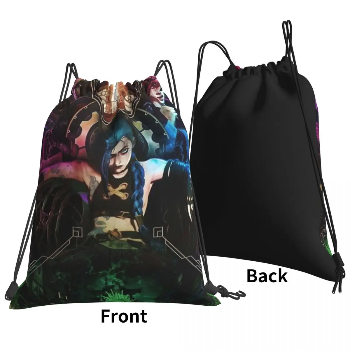 Jinx Arcane League of Legends Print Drawstring Bags Men Women Storage Backpack Teenager Travel Bag Multi-function Pocket