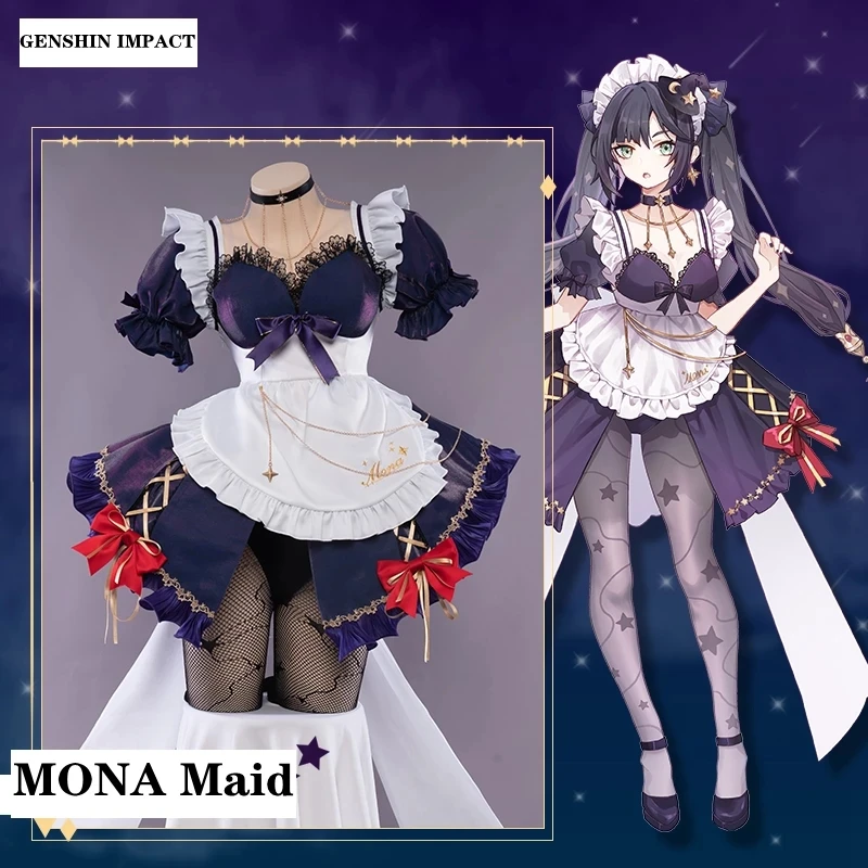 Fantasia de cosplay gencaneleira de impacto, conjunto de acessórios para lolita, roupa de empregada, para dia das bruxas, meia calça feminina