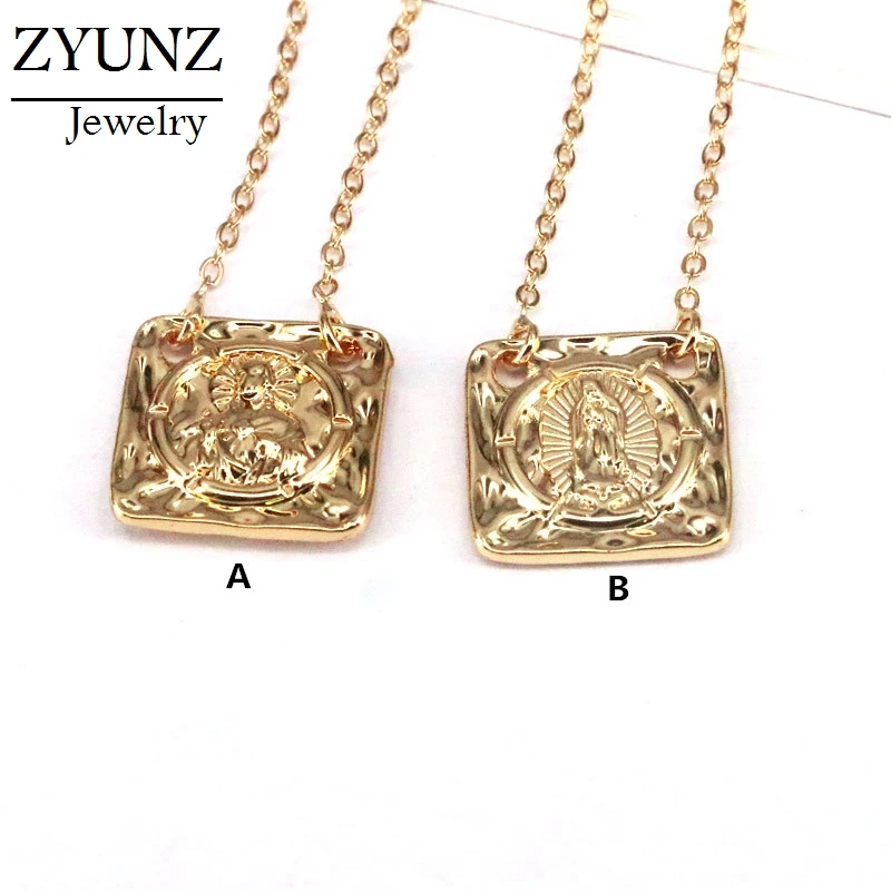 10PCS, 14mm/17mm High Quality Gold Color Virgin Mary Necklace For Women Pendant Necklace Jewelry Gift