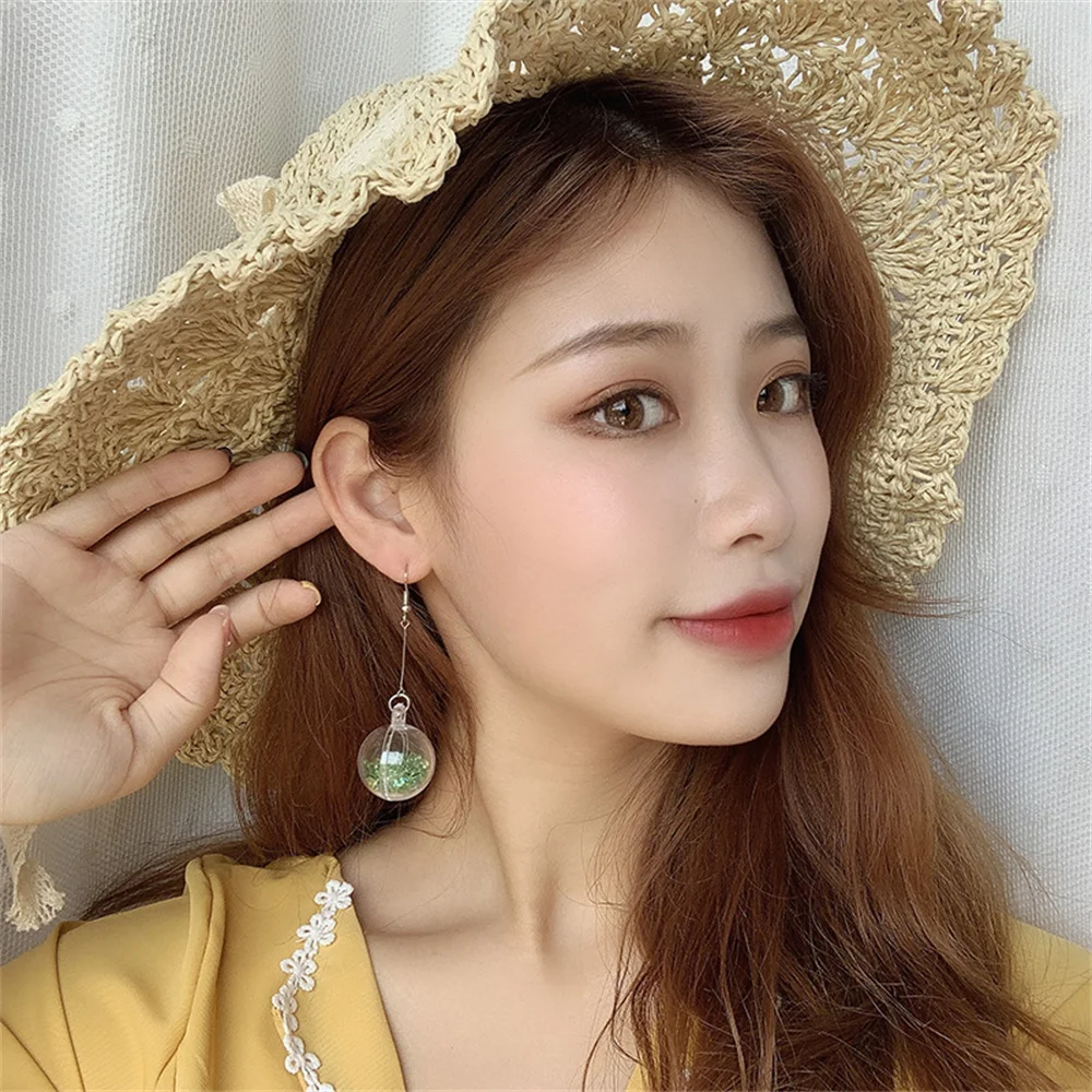 WYBU Mint Green Forest Geometric Long Earrings for Women Pearl Tassel Flower Earrings Avocado Green Crystal Earrings Wholesale