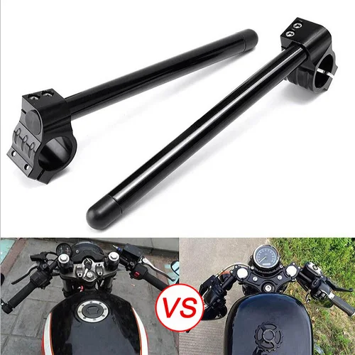 Imagen 2 del producto Cafe Racer-manillar de motocicleta, barra de manillar de motocicleta de carreras con Clip CNC ajustable en la horquilla del Motor 31 32 33 35 36 37 39 41 43 46MM, color negro cromado barra de manillar Manillar de motoc