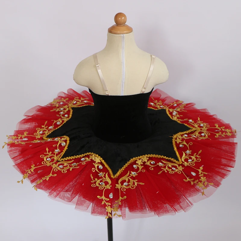 Tutú de Ballet profesional para mujer y niña, traje rojo y negro, Ropa de Ballet para adultos