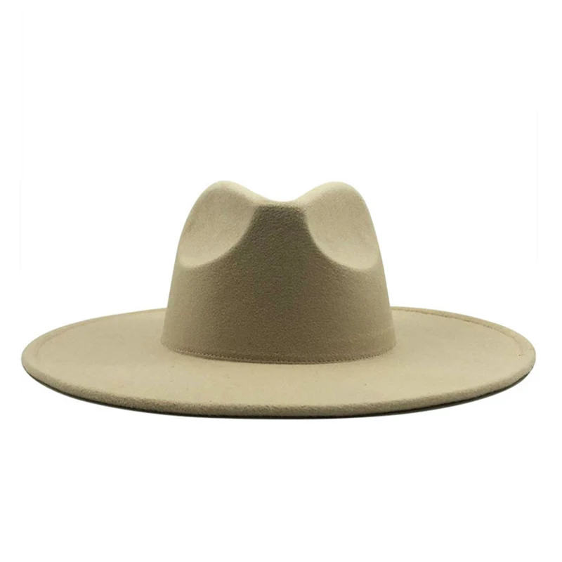 9.5CM Wide Brim Big Fedora Hat Spring Winter Wool Felt Leisure Hat Panama Jazz Hat 18 colors