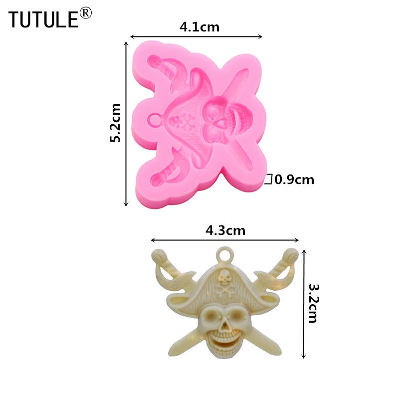 1-2 pcs earrings Pirate Captain Skull Silicone Mold resin Craft Polymer clay Mold Keychain Crossbones Flexible Silicone Mold