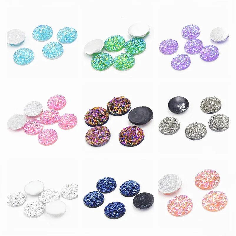 

50pcs/Lot Round Gypsophila Accessories For Jewelry Making Supplies Resin Bead Flat Vug Multicolor Beads DIY Earrings Necklace