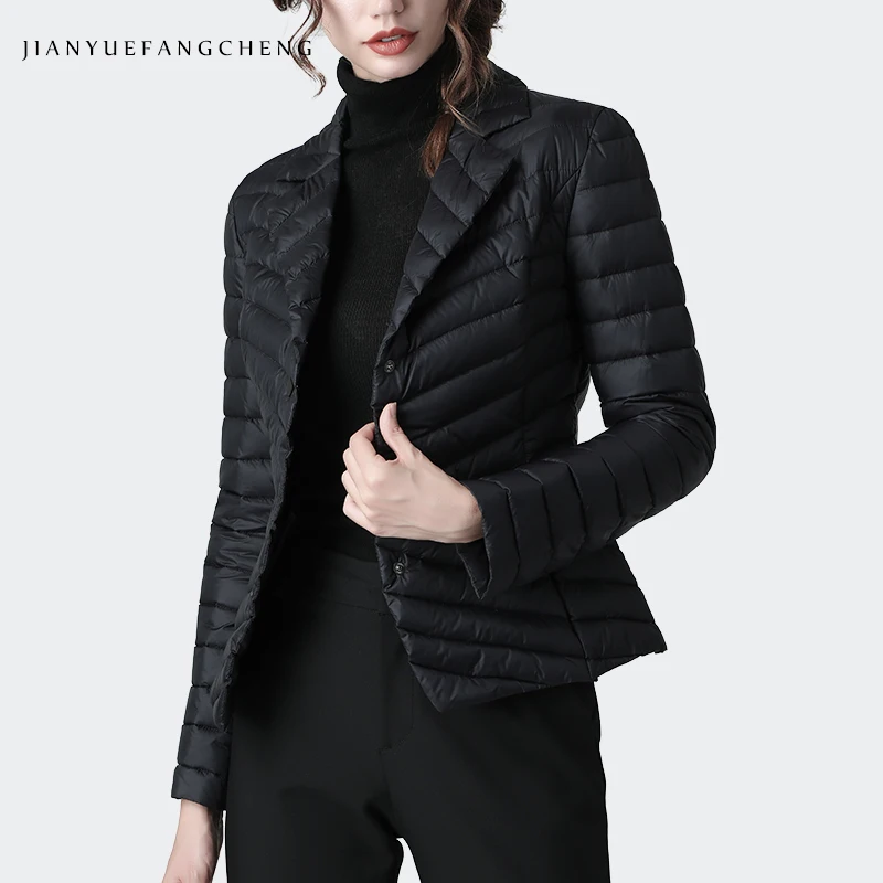 Chaqueta de plumón con cuello de traje para mujer, Abrigo acolchado ligero y elegante, ajustado y cálido, de talla grande, con 3 botones, para
