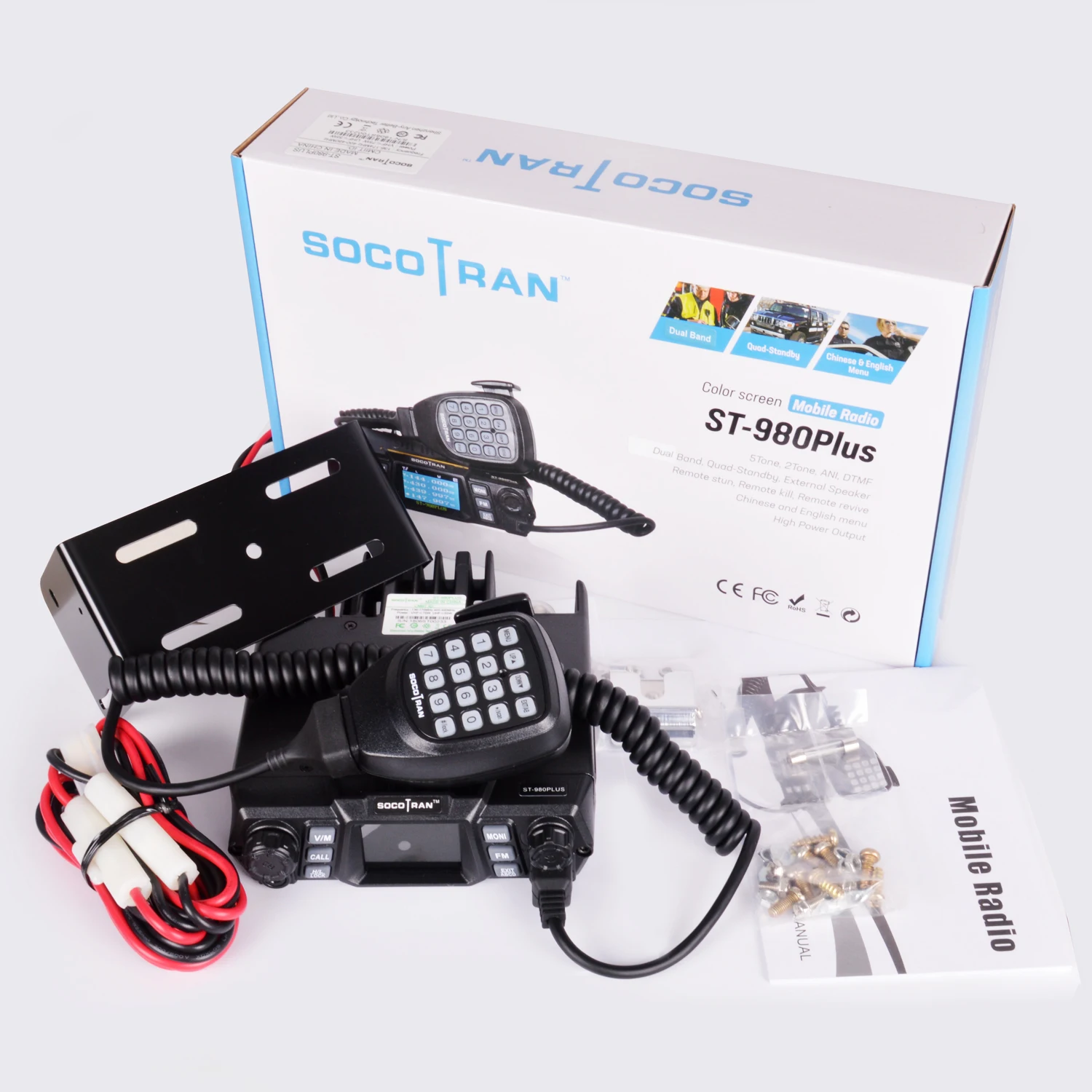 Mobile Ham Radio Transceiver VHF UHF Mobile Radio Dual Band Quad Standby Vehicle Transceiver with Programming Cable & Software