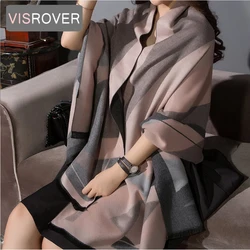 VISROVER – foulard d'hiver de marque de luxe pour femme, châles en cachemire, couvre-mains d'hiver, tissage de fleurs, écharpe hijab d'hiver