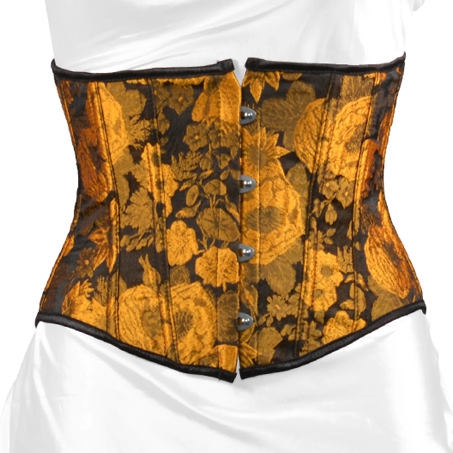 9inch Short Section 4 Clasps Floral Embroidery Underbust Corset with 12pcs Plastic Bones