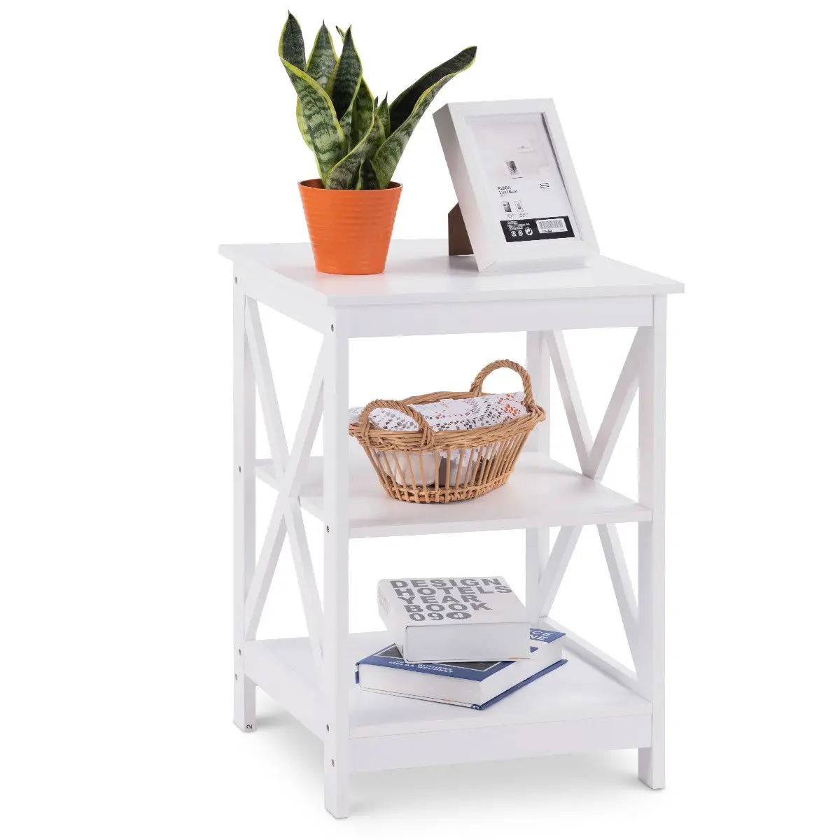 Costway 3-Tier Nightstand End Table Storage Display Shelf Living Room Furni White New