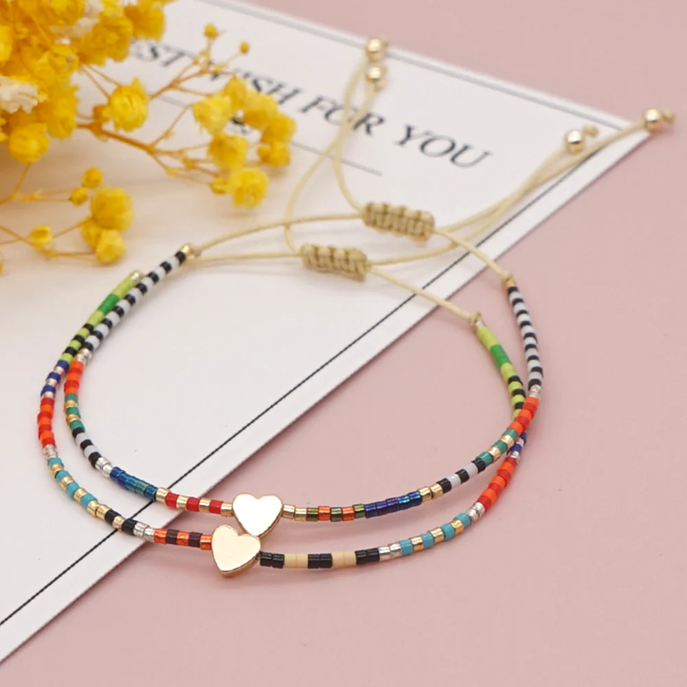 Go2Boho Heart Charm Bracelets Tiny Bracelet For Women Color Miyuki Beaded Adjustable String Valentine's Pulseras Fashion Jewelry