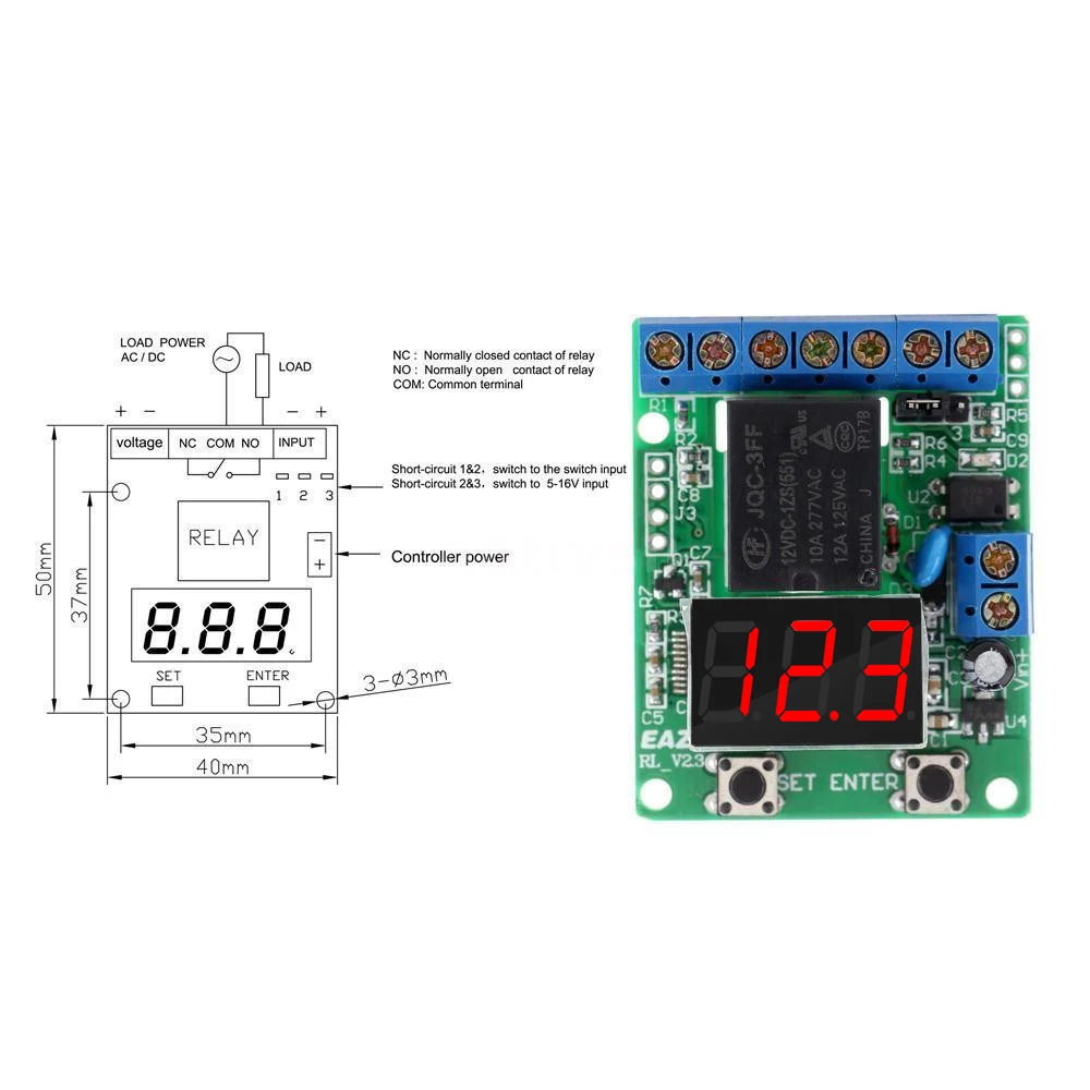 DC 12V 24V LED Digital Relay Switch Control Board Module Relay Module Voltage Detection Charging Discharge Monitor Test