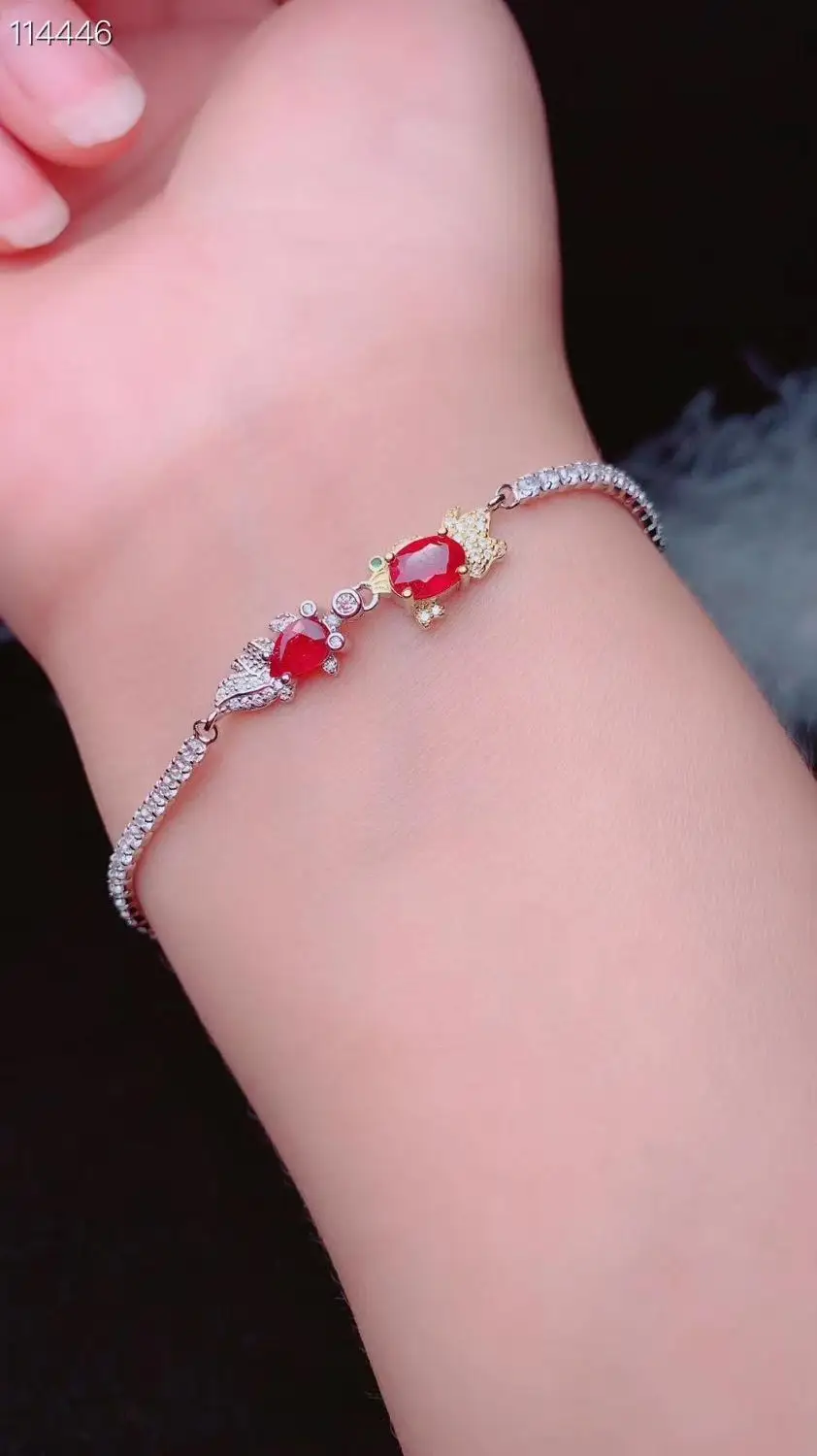 

Wedding Bracelet Natural And Real Ruby bangle Bracelet Solid S925 Sterling Silver For Women Color GemFine Jewelry