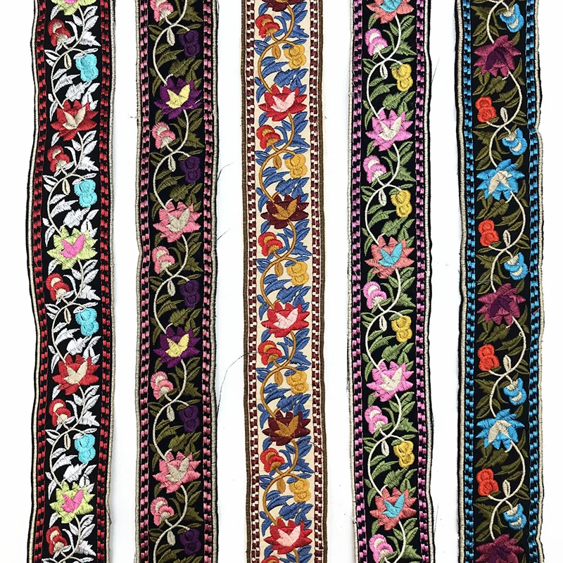 Ethnic Embroidered Lace Trim Jacquard Ribbon for Garment Accessories DIY Craft Making Flower Sewing