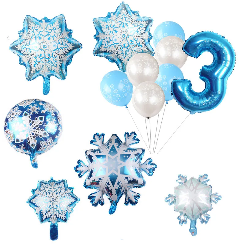 Snowflake Decorative Party Supplies Snow  Latex Balloon Number Foil Balloon for Kids Birthday Summer Winter Decorations