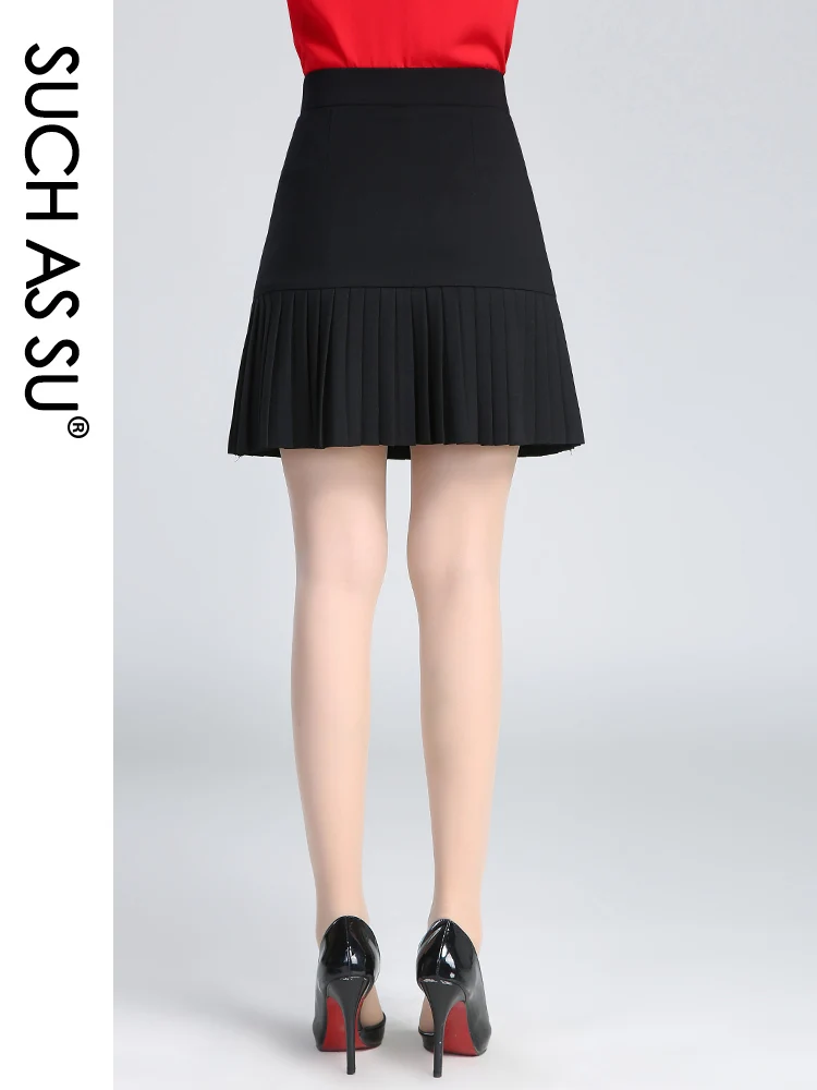 SUCH AS SU Women 2021 Spring Summer Knitted High Waist Ladies Black Knee-Length S-XXXL Size Female A-Line Mini Skirt