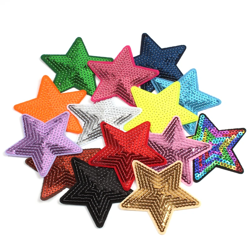 10pcs Big Sequined Star Patches Embroidery Glitter Fabric Appliques DIY Patchwork Crafts Sewing Jeans Coats Badge Suits Patches