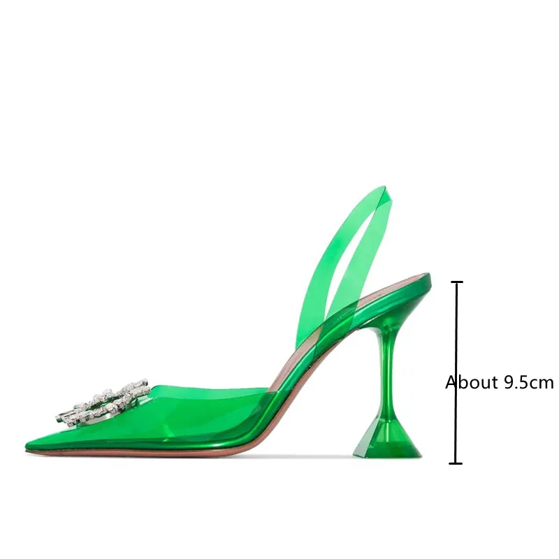 2023 Star style Green Blue Soft PVC Women Sandals Fashion Crystal Heeled Slingbacks Summer Shoes High heels Wedding Bride Shoes