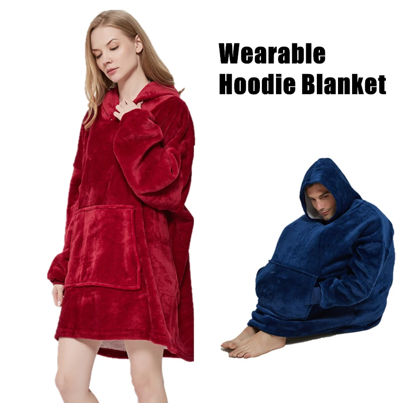 

Wearable Hoodie Blanket with Sleeves Microfiber Soft Fleece Blankets Adult on Sofa Bed for TV Blanket Sherpa Outdoor Flannel