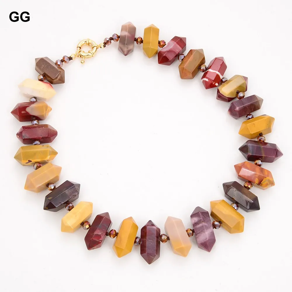 GuaiGuai Jewelry Natural Multi Color Mookaite Double Terminated Pointed Necklace 18