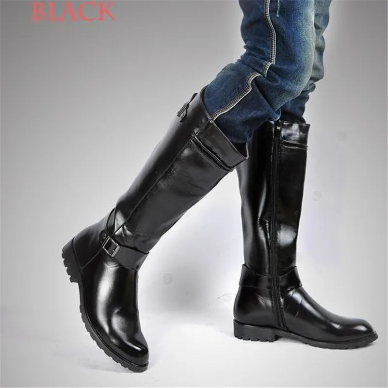 Plus Size 37-45 Spring Autumn Men Long Boots Vintage Black Male Motorcycle Boots Knee-High Punk Round Toe Cowboy Western Boots